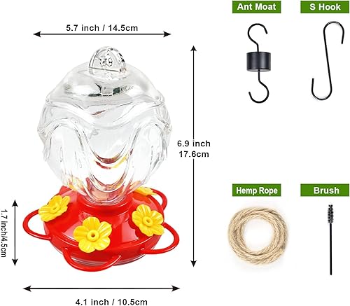 Miniatura 5 de Comederos de vidrio para colibríes para colgar al aire libre, 15 onzas, sellados y a prueba de fugas, fáciles de limpiar y llenar, con foso de