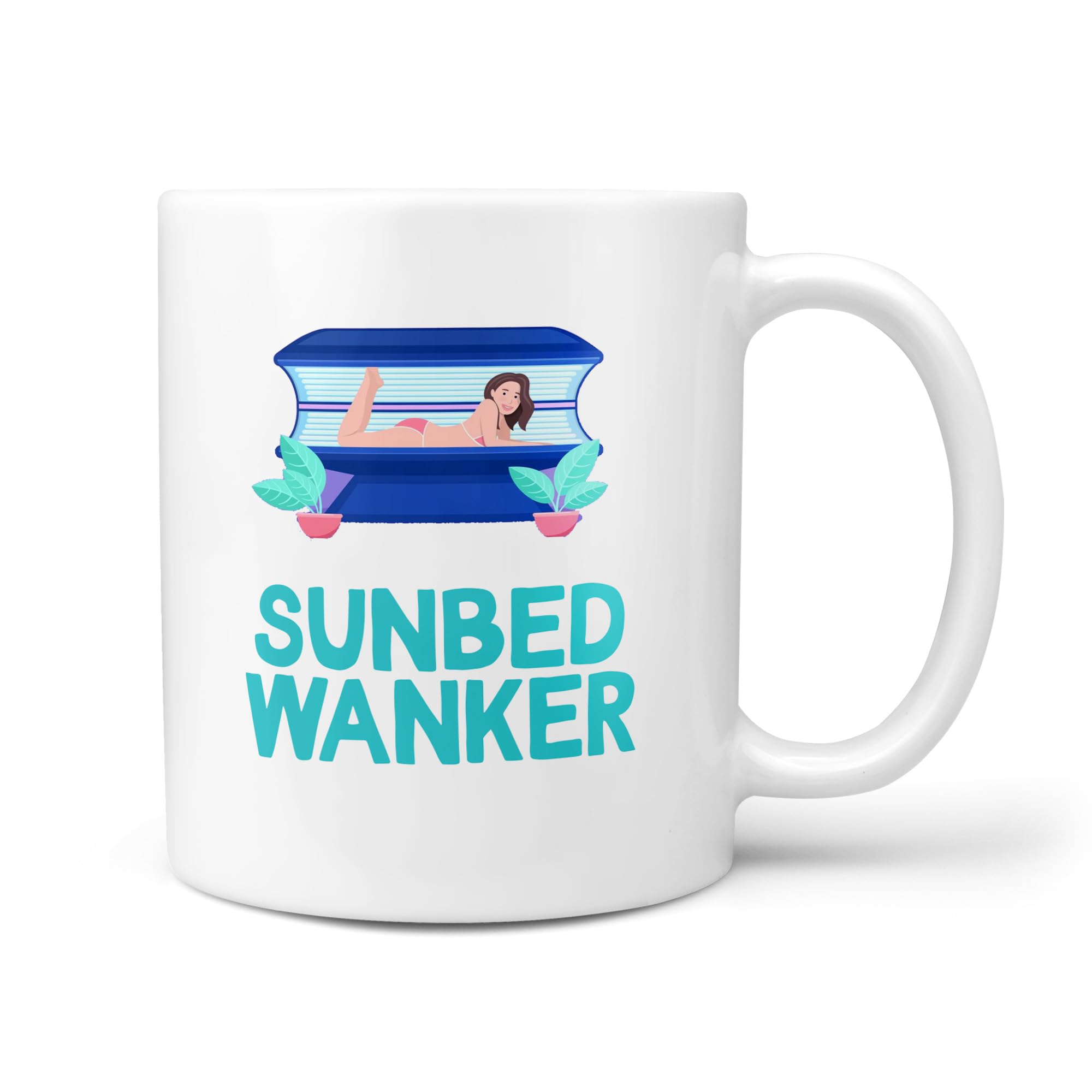 TeHeGifts Sunbed Wanker Mug – Funny 11oz Ceramic Coffee Cup for Women – Hilarious Gift for Tanning Lovers – Rude Sunbed Present for Her – UK Humour Mug
