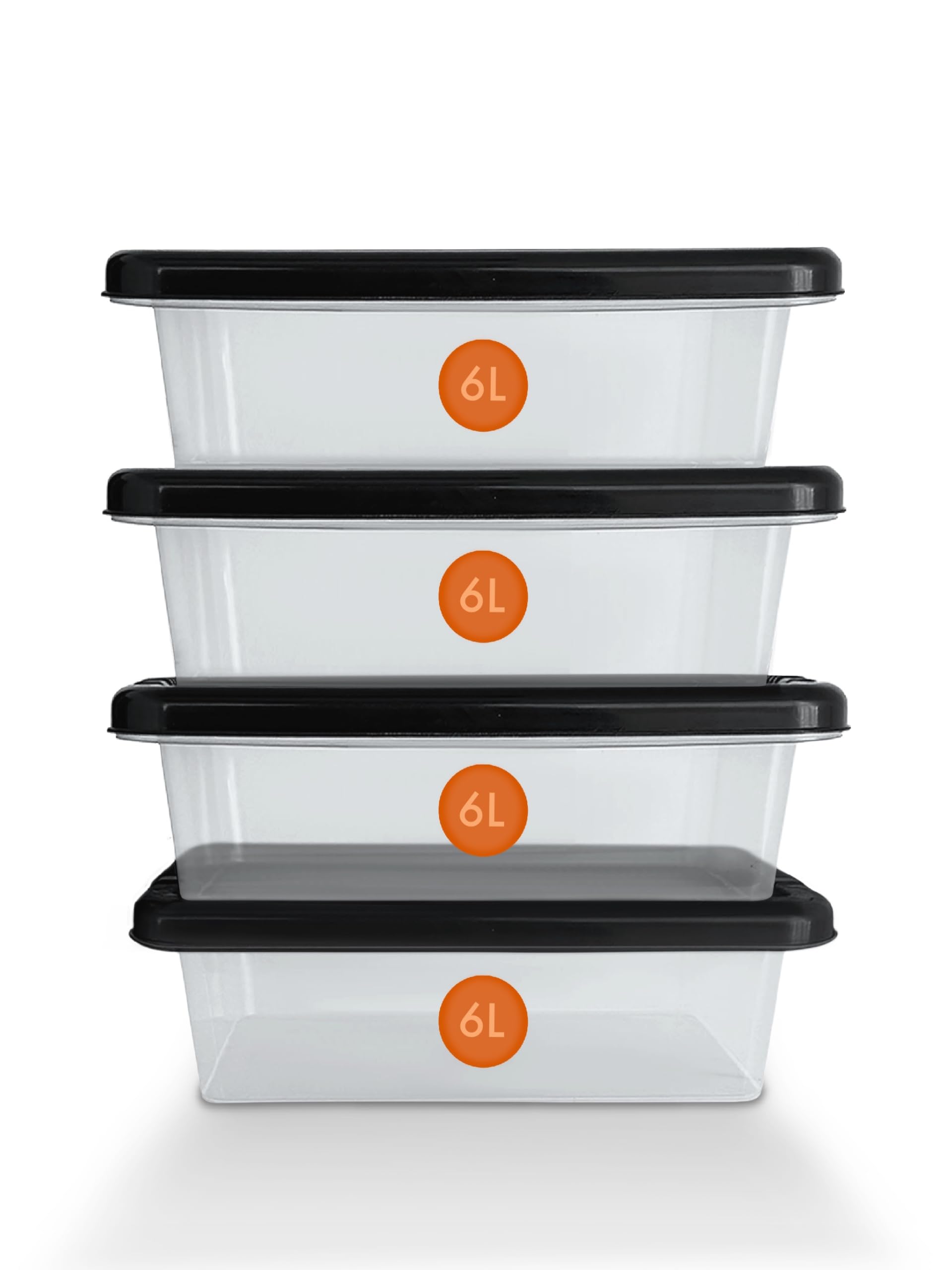 ORGANIZED® Set of 4-6L Storage Boxes with Lids - Clear Large Plastic Storage Boxes - BPA-Free | Strong | Stackable Containers | Multipurpose Storage for Home | Office | School