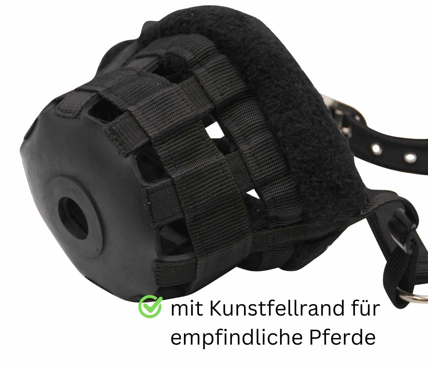HorseGuard Maulkorb Fressbremse für Pferde mit Teddyfleece Polster, Größenvielfalt