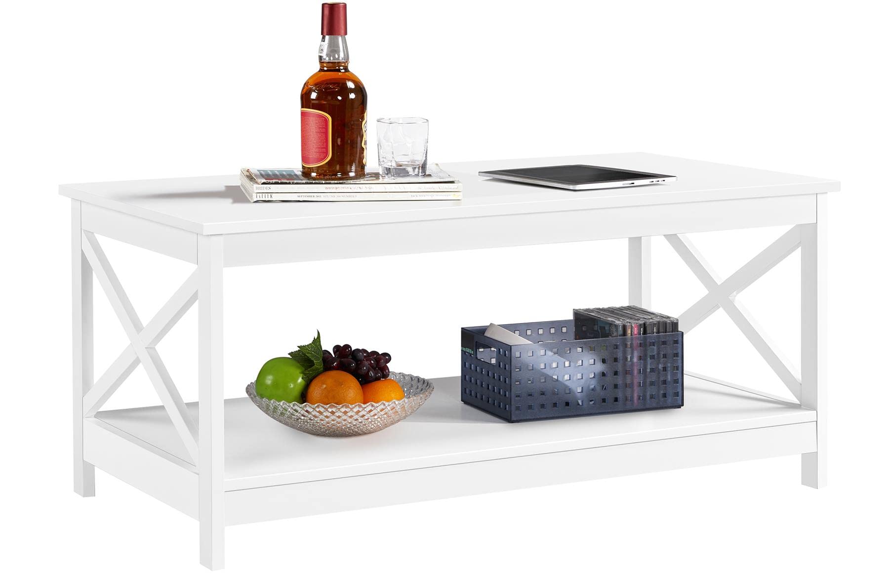 Yaheetech Mesa de Centro Madera Mesa de Cafe Blanco Moderno