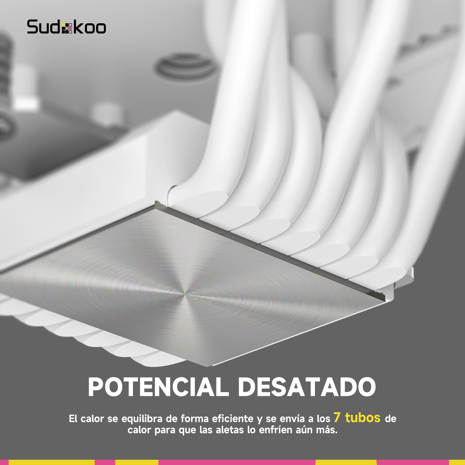 Sudokoo SK700V Blanco Disipador CPU AM5 : CPU Cooler con Pantalla Digital Exclusivo para AM5 - Ventilador CPU 120mm con 7 HeatPipes y Libertad RAM Total, 5 Años de Garantía, Blanco
