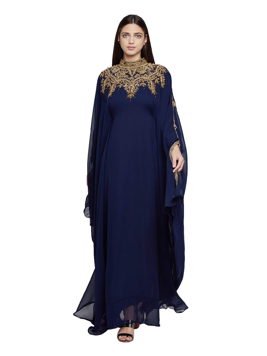 Women Kaftan Farasha Long Maxi Dress Long Sleeves Ethnic, Bridal, Evening, Party, Dress with Free Scarf