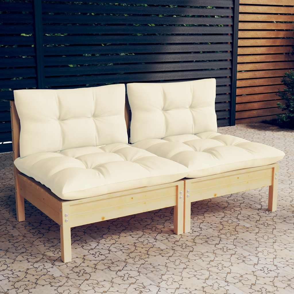 vidaXL Divano da Giardino a 2 Posti con Cuscini Crema Massello di Pino