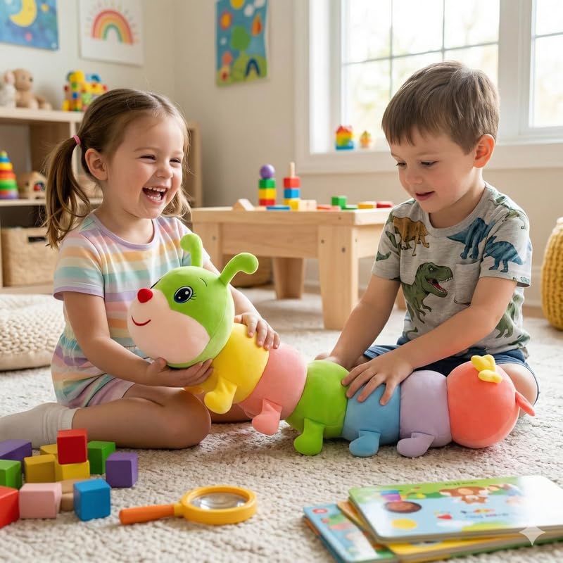 Image of HUG 'n' FEEL SOFT TOYS Big Size Caterpillar Soft Toy - Colorful Plush Stuffed Animal Toy Figure | Cute Huggable Caterpillar Doll for Kids, Babies, Girls & Boys | Birthday Gift & Room Decor | 30 CM
