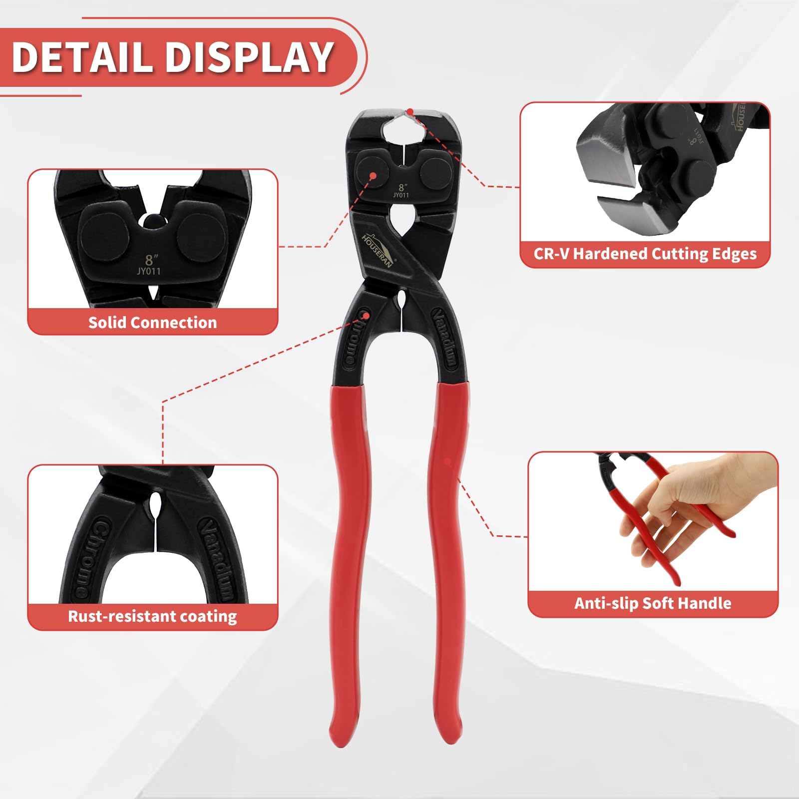 HOUSERAN 8 Inch End Cutting Pliers, Heavy Duty Nail Puller Pliers, CRV End Nippers, Carpenters Pincers - Image 3