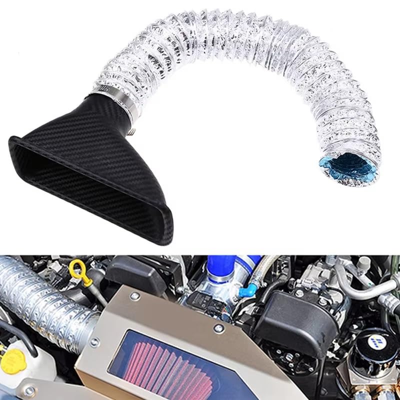 Manguera de admisión de aire Kit Tubo Entrada Turbo Aire Admisión Parachoques Delantero Coche Universal, Embudo Turbina ABS Con Apariencia Fibra Carbono 1 Ud