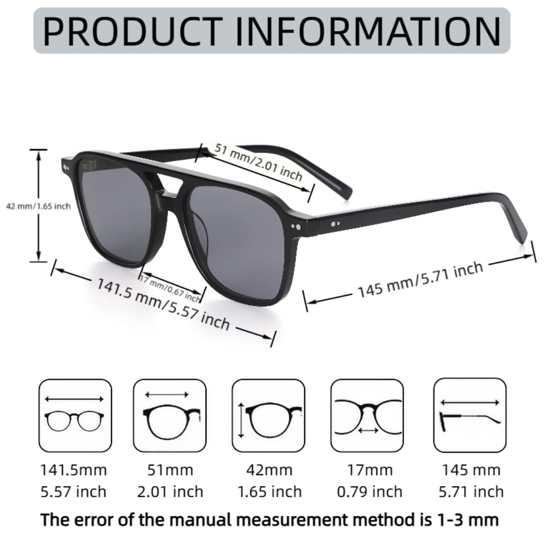 Vintage-Sonnenbrille mit Doppelsteg, klassisch übergroß, aus Acetat, UV400