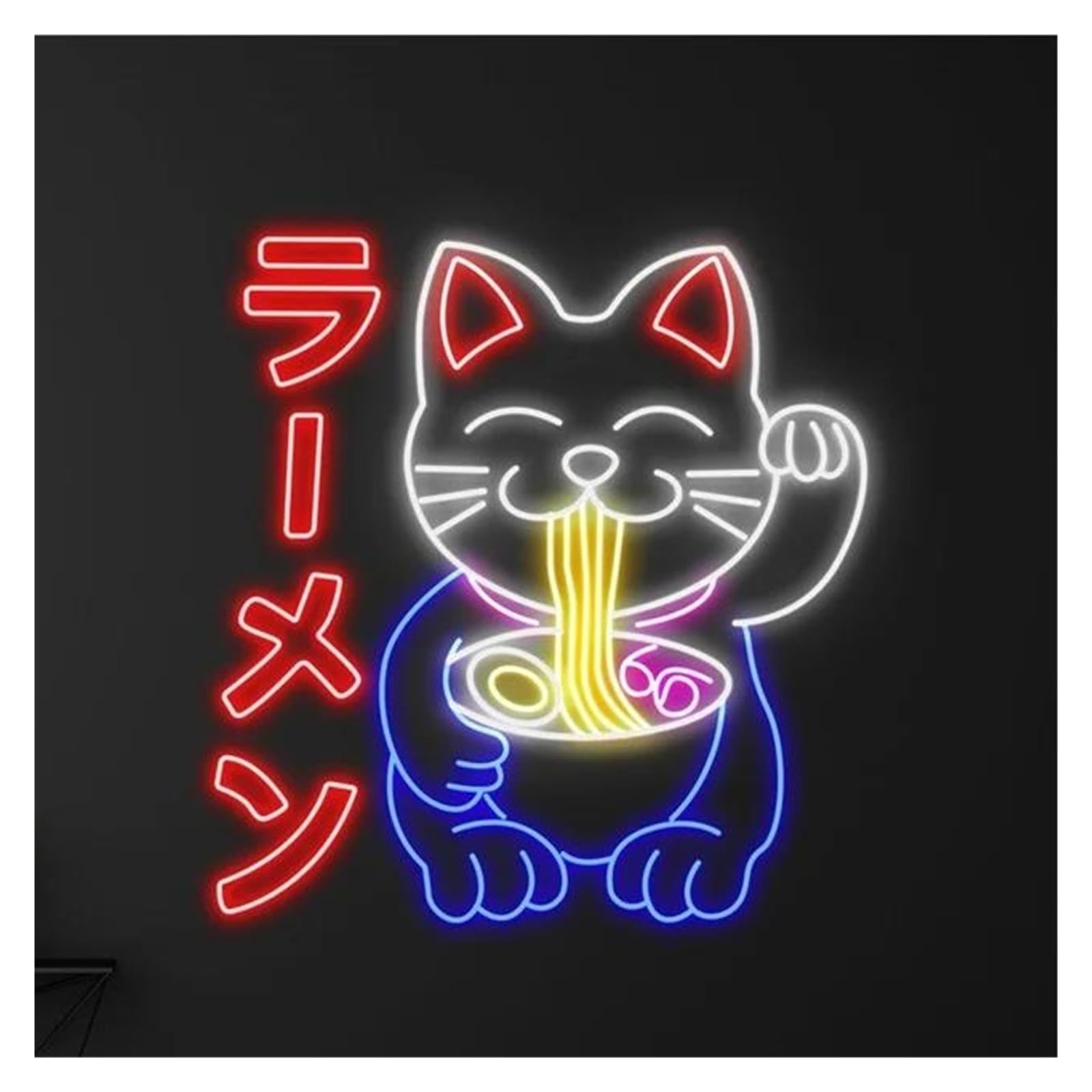 Shouxi One Color Sign Lamp Cat Eating Ramen Neon Light Eats Noodle Light, For Japanese Restaurant Open Sign Usb Powered 50Cm