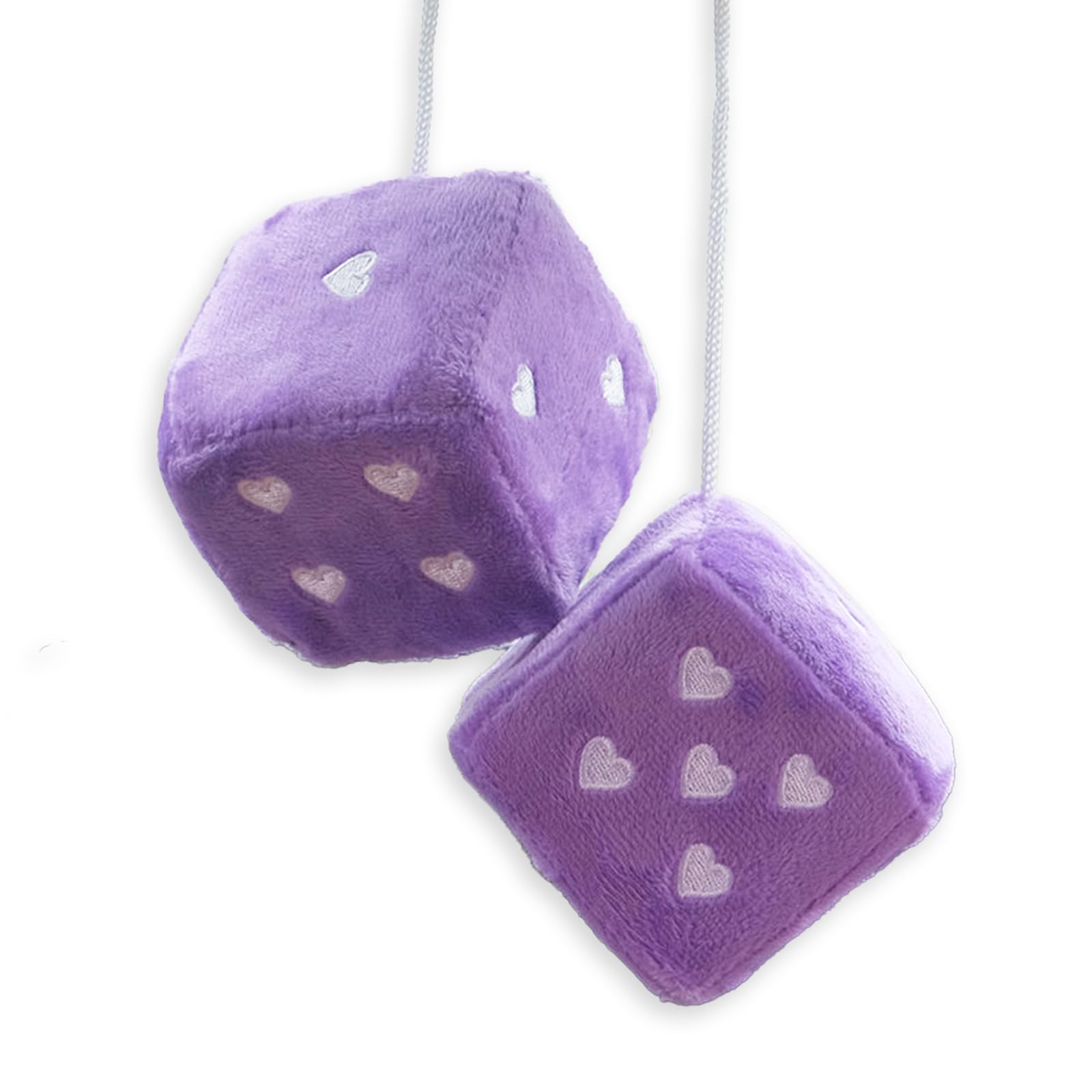 Heart Shaped Vintage Embroidered Fuzzy Plush Dice, Pair 3” Heart Shaped Hanging Dice Ornaments, New Car Decorative Vintage Accessories for Car
