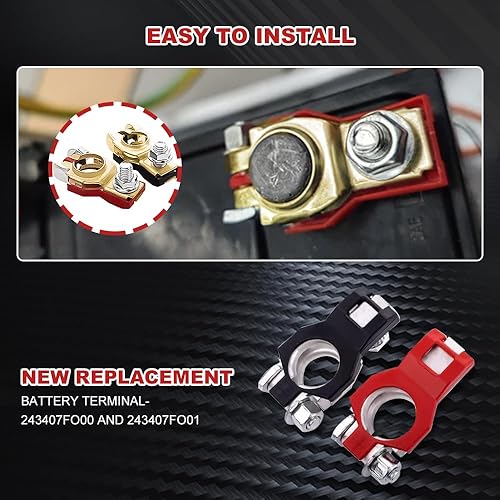 Miniatura 7 de 2 conectores de terminal de batería, positivo y negativo para auto, terminales de cable de batería, poste superior con parte inferior, 243407F000