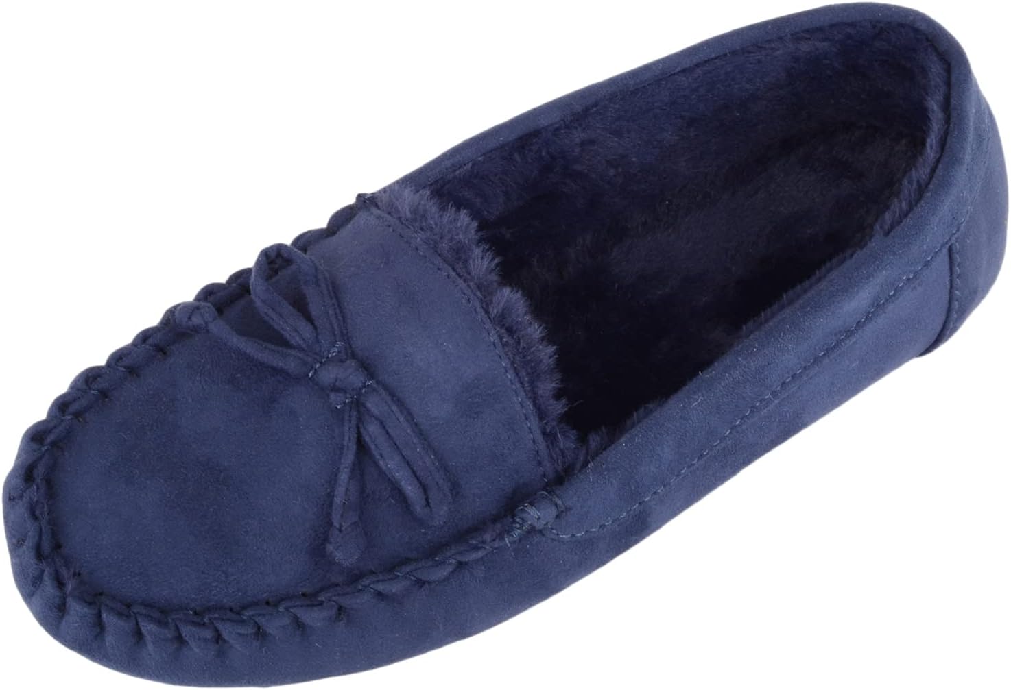 ABSOLUTE FOOTWEAR Womens Soft Bow Design Slip On Faux Fur Lined Moccasin Slippers ABSOLUTE FOOTWEAR Womens Soft Bow Design Slip On Faux Fur Lined Moccasin Slippers