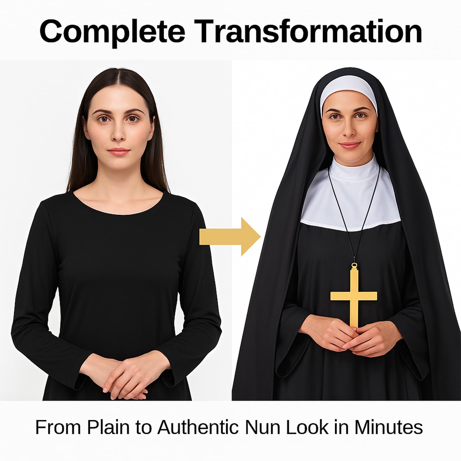 shirylzee 3 Pieces Halloween Nun Costume Accessories, Nun Costume Women Include Headpiece - Image 3