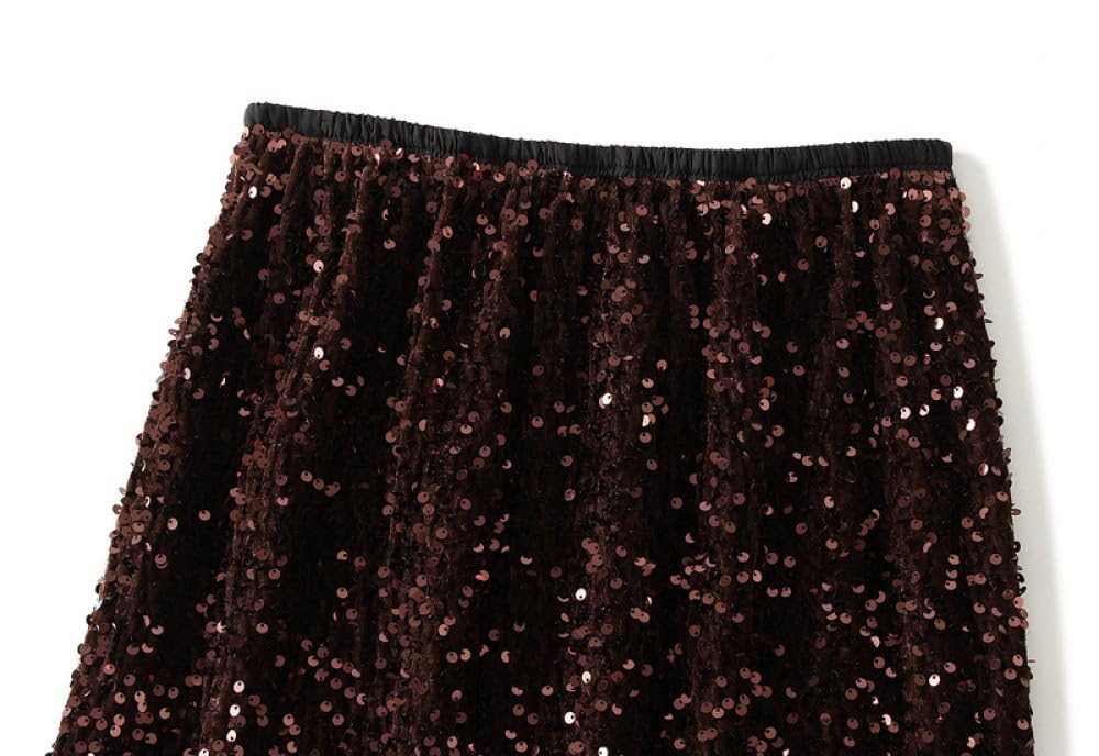 Gonne,Gonna Dritta Vintage con Paillettes da Donna Marrone Sexy Spacco Posteriore Gonna Avvolta sui Fianchi con Fodera Rock Punk Gonna Longuette Cocktail Party Gonne Lunghe per Ragazze Signore