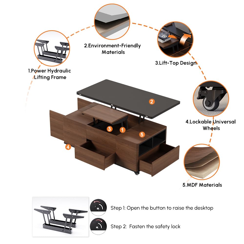 Homary Mesa de Centro Elevable y Extensible con Almacenamiento