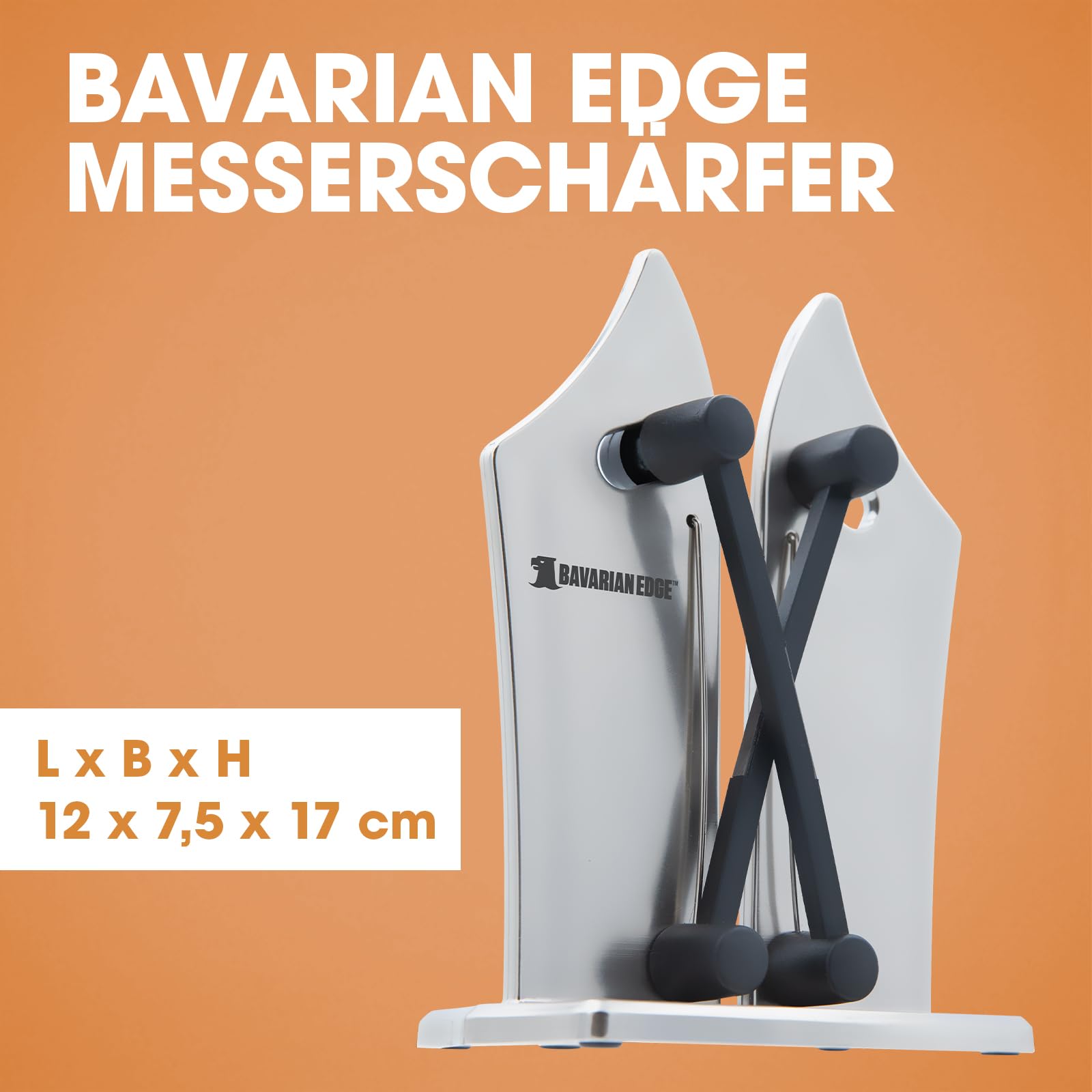 Bavarian Edge - Messerschärfer – Profi Messerschleifer für alle Klingen - Messer schärfen zum Durchziehen mit X-Cross-Technologie - manueller Messerschärfer & Rollschleifer - einfach Messer schärfen