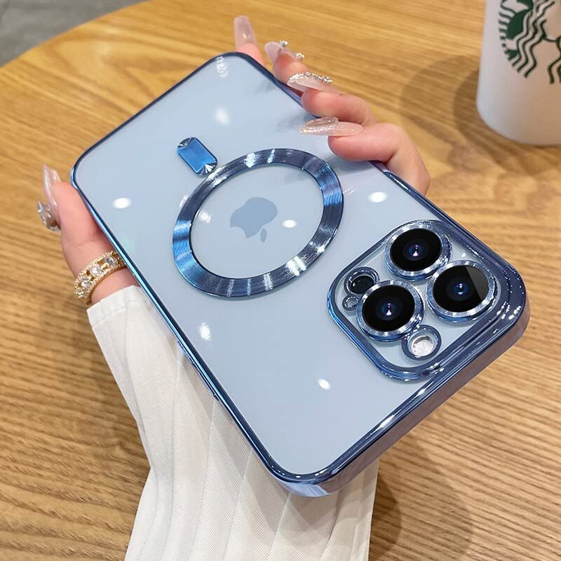 LuxuryKase Premium Shockproof Magnetic Clear Case for iPhone 15 Pro | Slim Fit | Anti-Scratch | Wireless Charging | Compatible with | Camera Protection | Elegant Design - Sierra Blue
