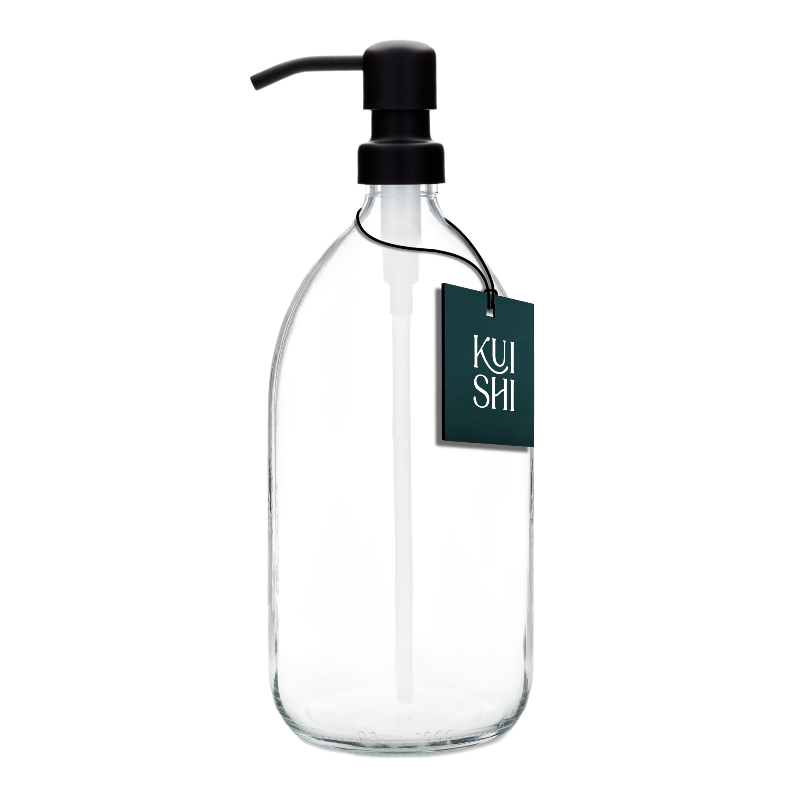 Kuishi Black 1000Ml Glass Soap Dispenser With Stainless Steel Pump - Refillable Bpa-Free Hand Soap Dispenser For Kitchen & Bathroom, Clear