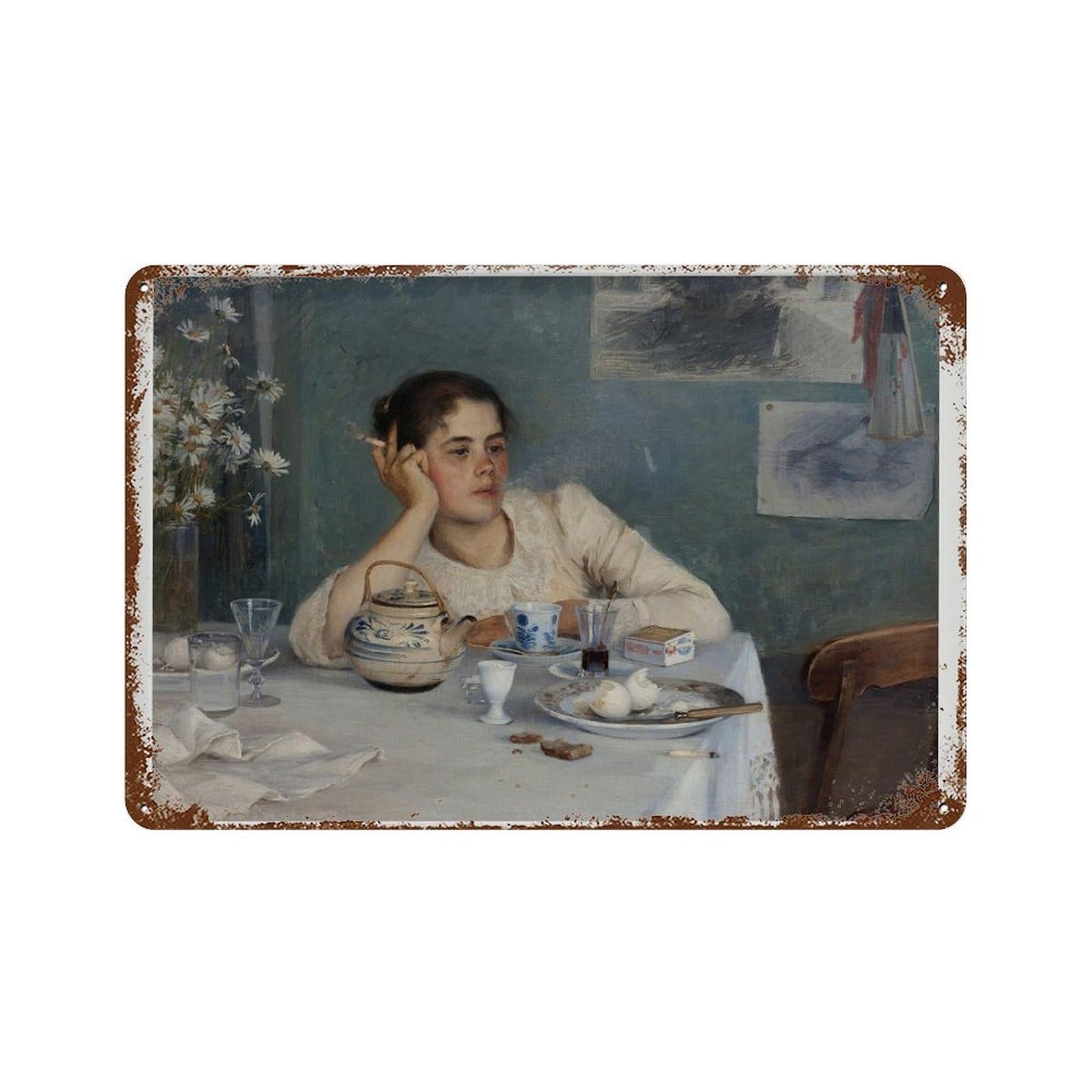 xiaoxiaoshen Woman Smoking ， Vintage Moody Painting, Feminist Wall Decor Art Metal Tin Poster Modern Home Decor Art Home Bar Shop Decorations Vintage Sign 20x30cm