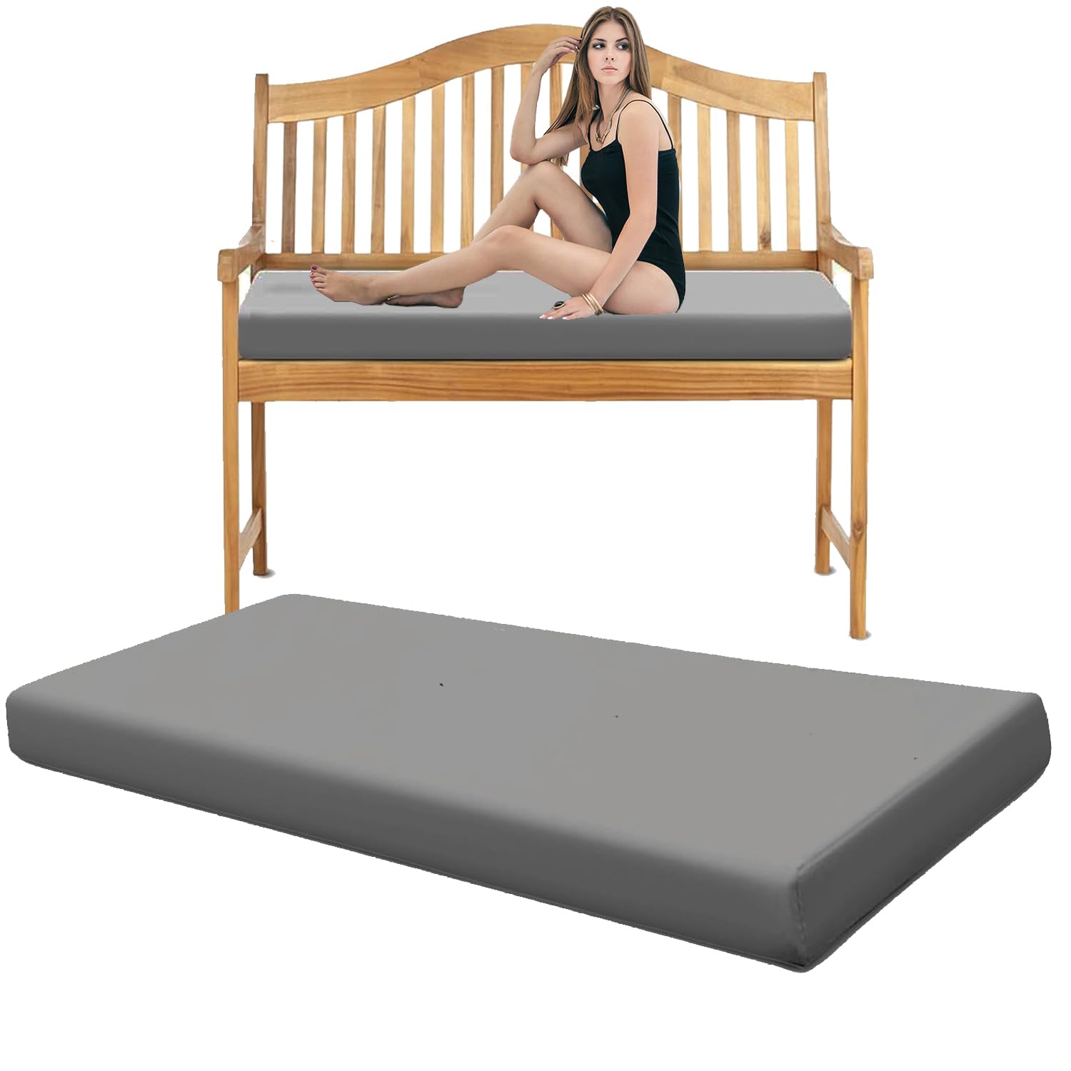 Pinkfairy Garden Bench Seater Outdoor Furniture Rattan Sofa Patio Cushion Sun Lounger Swing Chair Indoor Cushions Floor Seat Rectangle Large Foam Pad (Charcoal, 3 Seater 143cm x 52cm x 6cm)