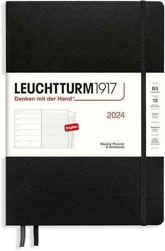 LEUCHTTURM1917 - Weekly Planner & Notebook 2024 with extra booklet, Hardcover, Composition (B5), Black (Jan 1 - Dec 31, 2024)