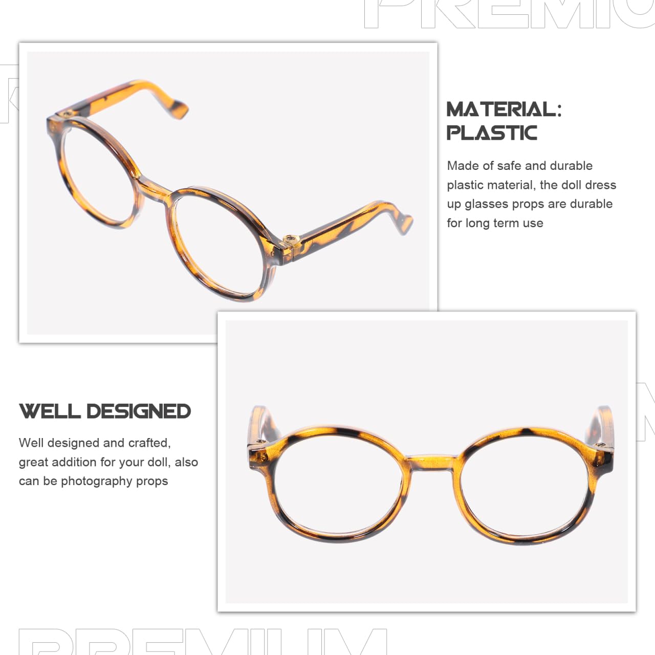 TOYANDONA 2pcs Doll Glasses Plastic Leopard Print Eyeglasses Decorative Mini Glasses for Dolls Stylish Eyeglasses for Dress Up and Photography Small Sunglasses - Image 3