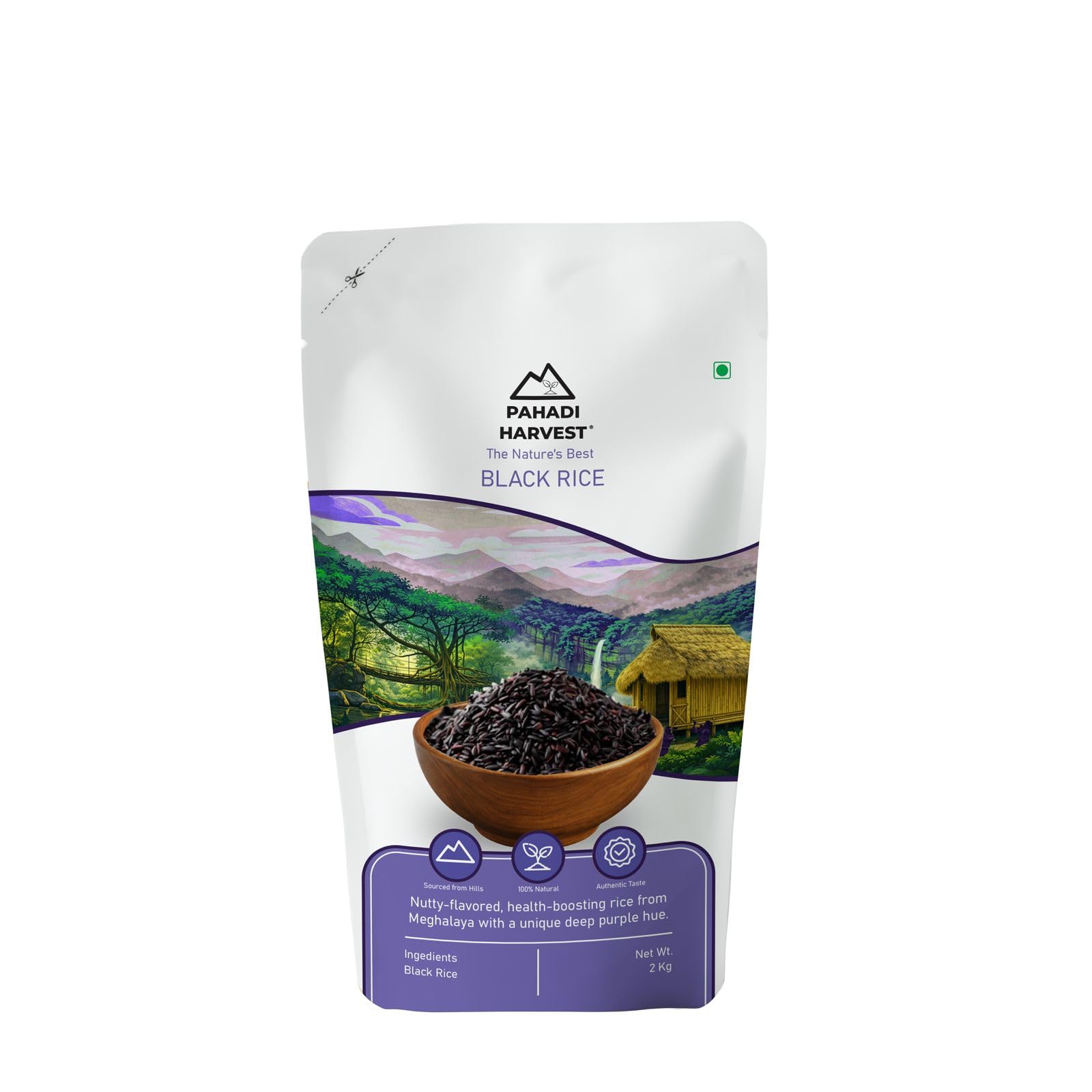 PAHADI HARVEST - Black Rice I Black Sticky Rice from the hills of Meghalaya I Purple Rice I Original Black I Authentic & Natural Black Rice 2kgs