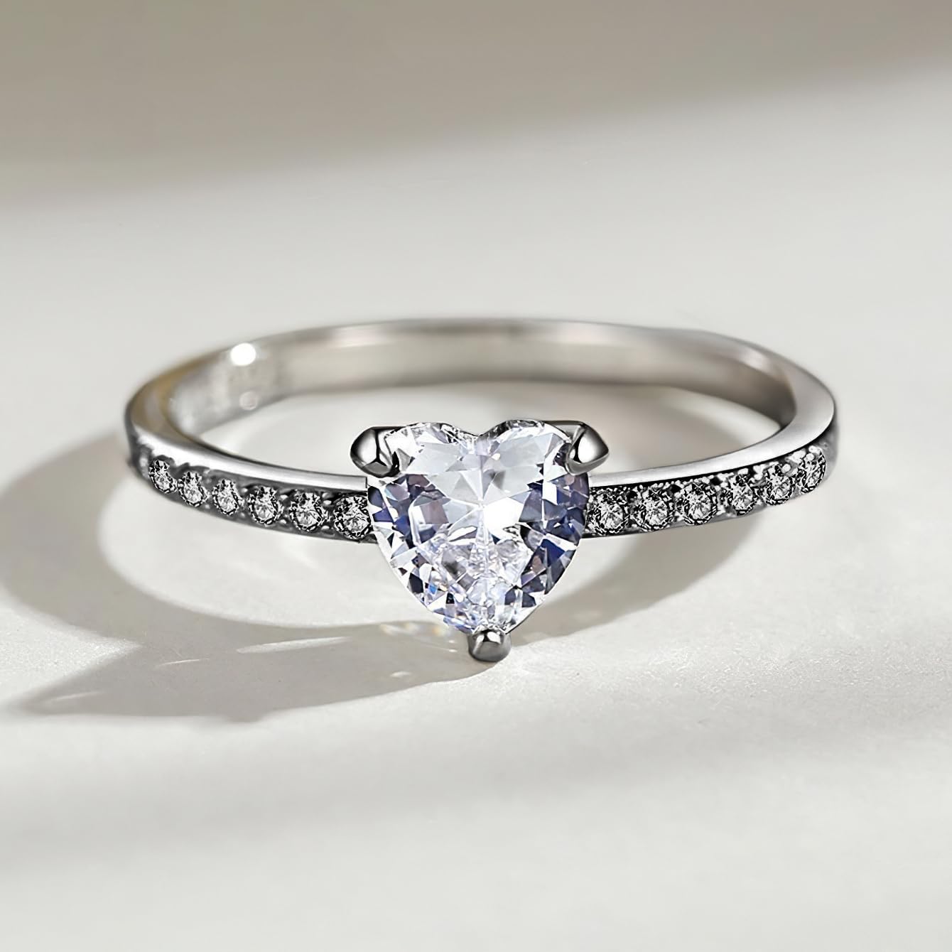 1pc 1CT Heart Shape White Zircons Rings For Women Party Engagement Wear Silver Ring Fine Jewelry For Anniversary Birthday Gift