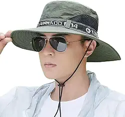 Chapéu masculino de pesca com aba larga FPS 50+ proteção solar removível para rosto e pescoço