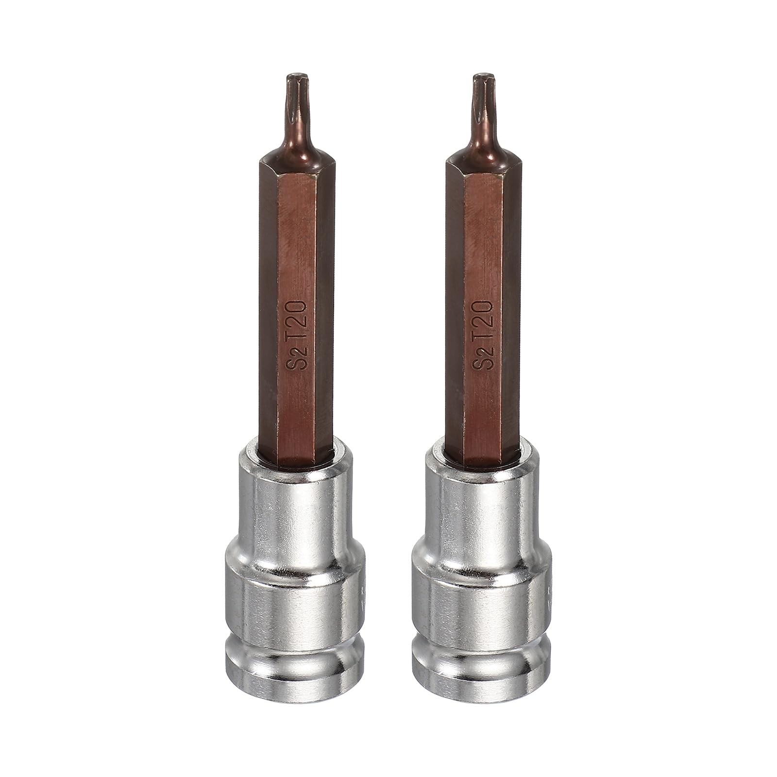 sourcing map 2Pcs Torx Bit Socket 1/2" Drive T20 S2 Steel 6 Point Head Long Screwdriver Drill Bits CR-V Steel Socket Adapter for Home Auto Axle Hex Nuts Bolts Repair