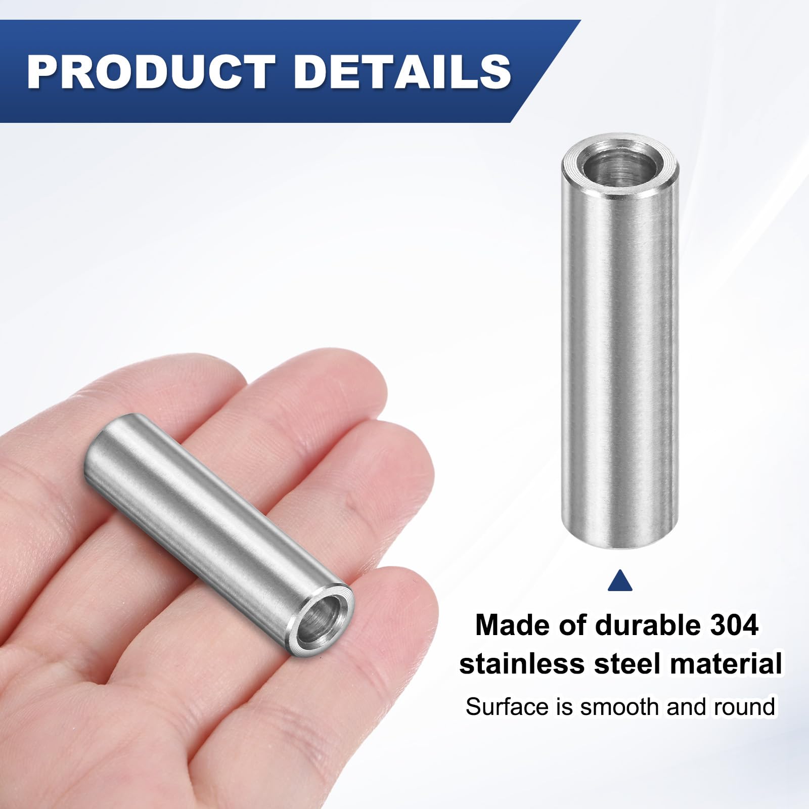 M METERXITY 8PCS M6 304 Stainless Steel Spacers 6mm ID x 10mm OD x 35mm l Metal Screw Standoff Bushing Plain Finish Round Spacer 304 Stainless Steel for Screws Bolts Silver - Image 2