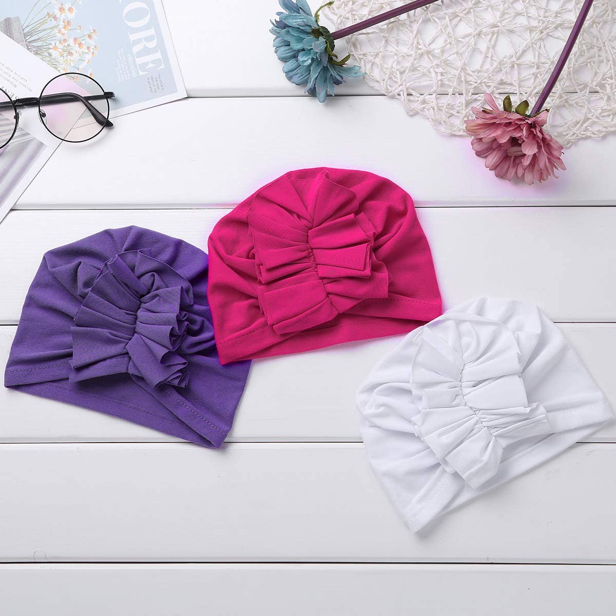 Säuglingsbaby Beanie Knoten Donut Hut Neugeborene Jungen Mädchen Baumwolle Weiche Turban Bogen Kaninchenohren Mütze Krankenhaus Kopf Wrap (Color : I Ruffles, Size : One Size)