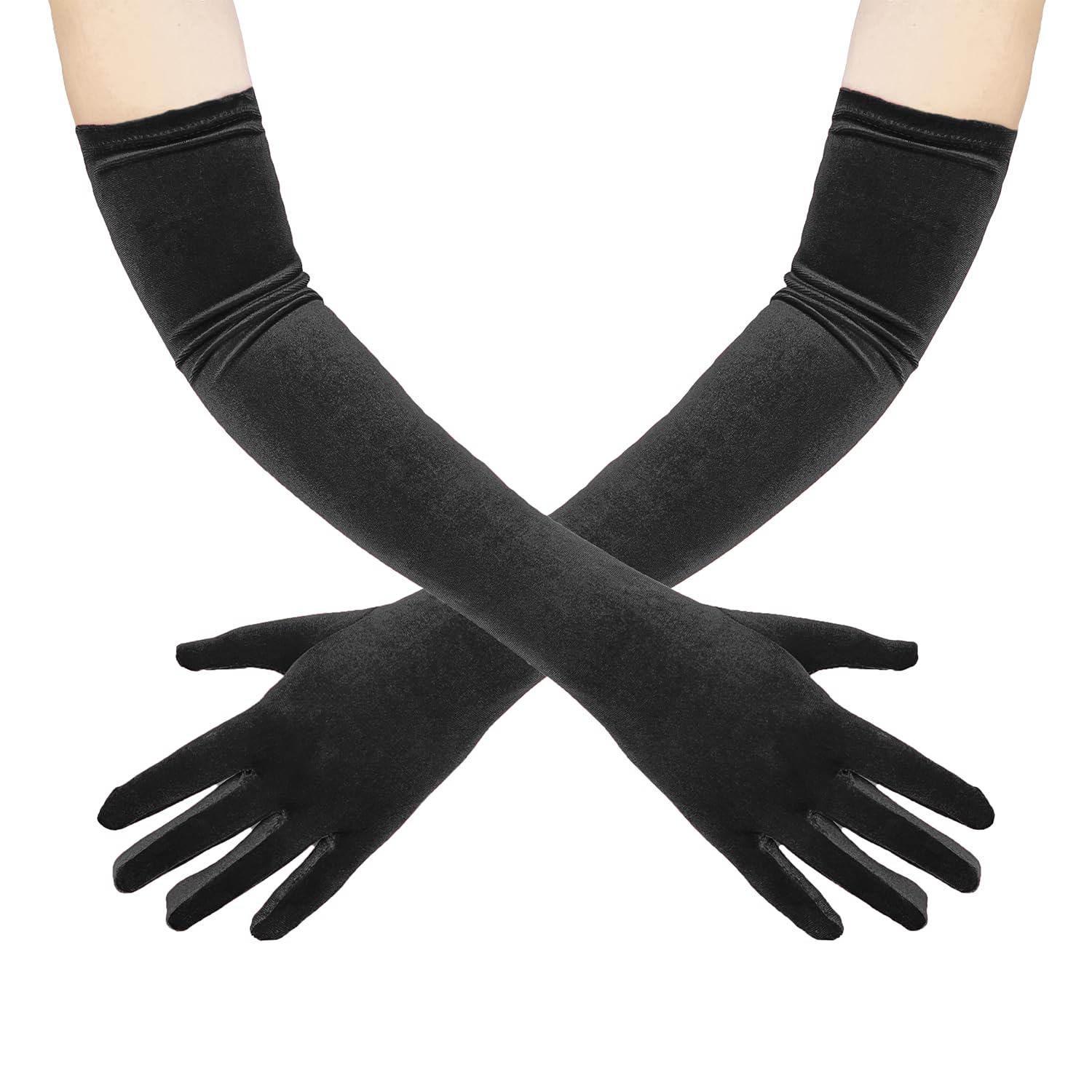 Super Long Opera Velvet Party Gloves 1920s Elbow Flapper Evening Banquet Gloves, Black 21", Lange