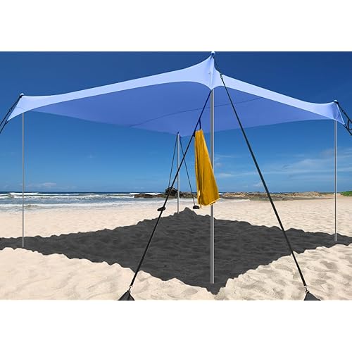 Beach Shade Windproof Design, Sun Shelter UPF50+ Portable Family Canopy Tent with 8 Sandbag Anchors 10x10 FT 4 Poles Pop Up Outdoor Shelter for Beach, Camping, Fishing, Backyard and Picnics