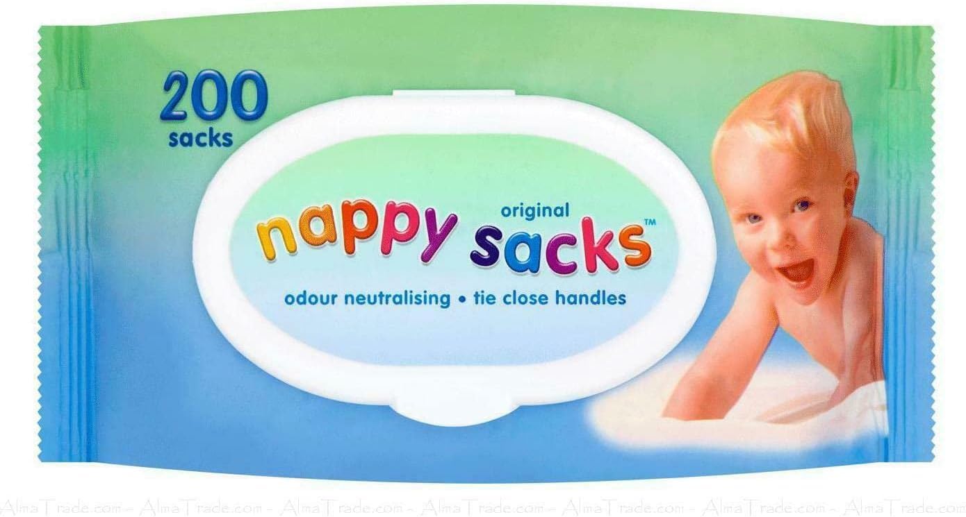 Polylina - Nappy Bags, 4 Packs x 200 Tie Handle Disposable Sacks for Nappies & Wipes, Peach, Odour Neutralising (800 Bags)
