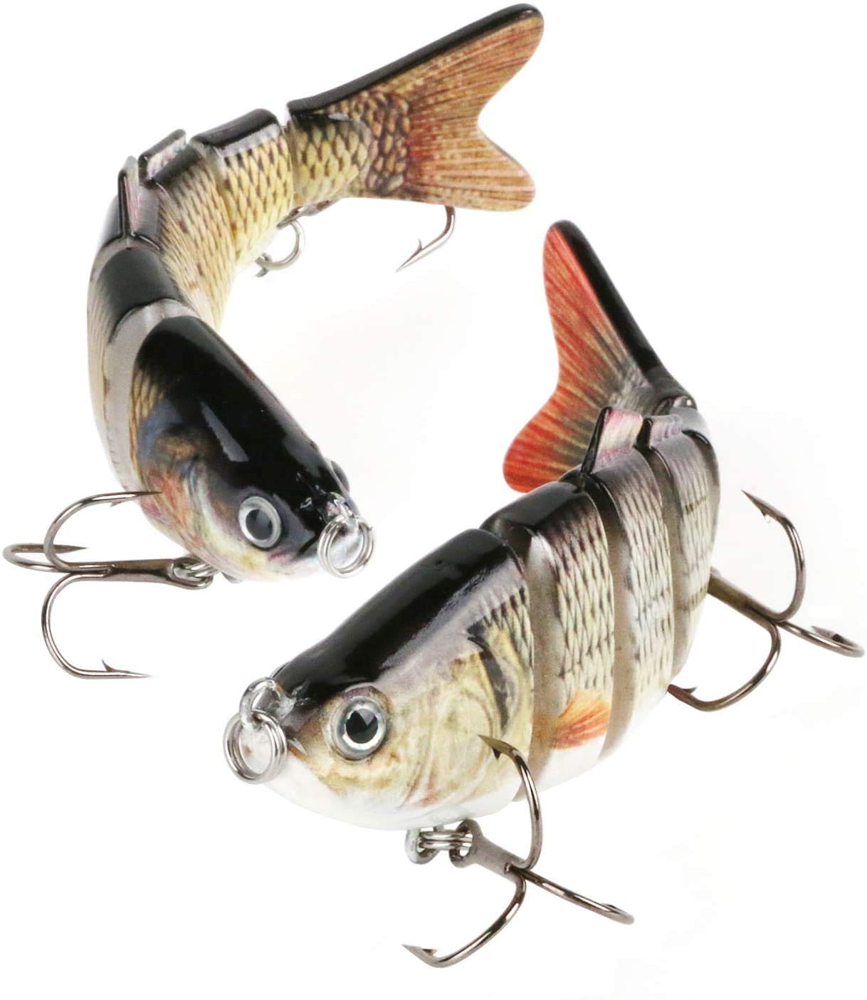 Haminto 2 Packs 10cm/20g 6-Segment Bait Lure Hard Lure Fishing Bass Lure Multi Jointed Artificial Bait Lifelike Trout Swimbait Hard Crankbait Treble Hooks (20) (2 Packs)