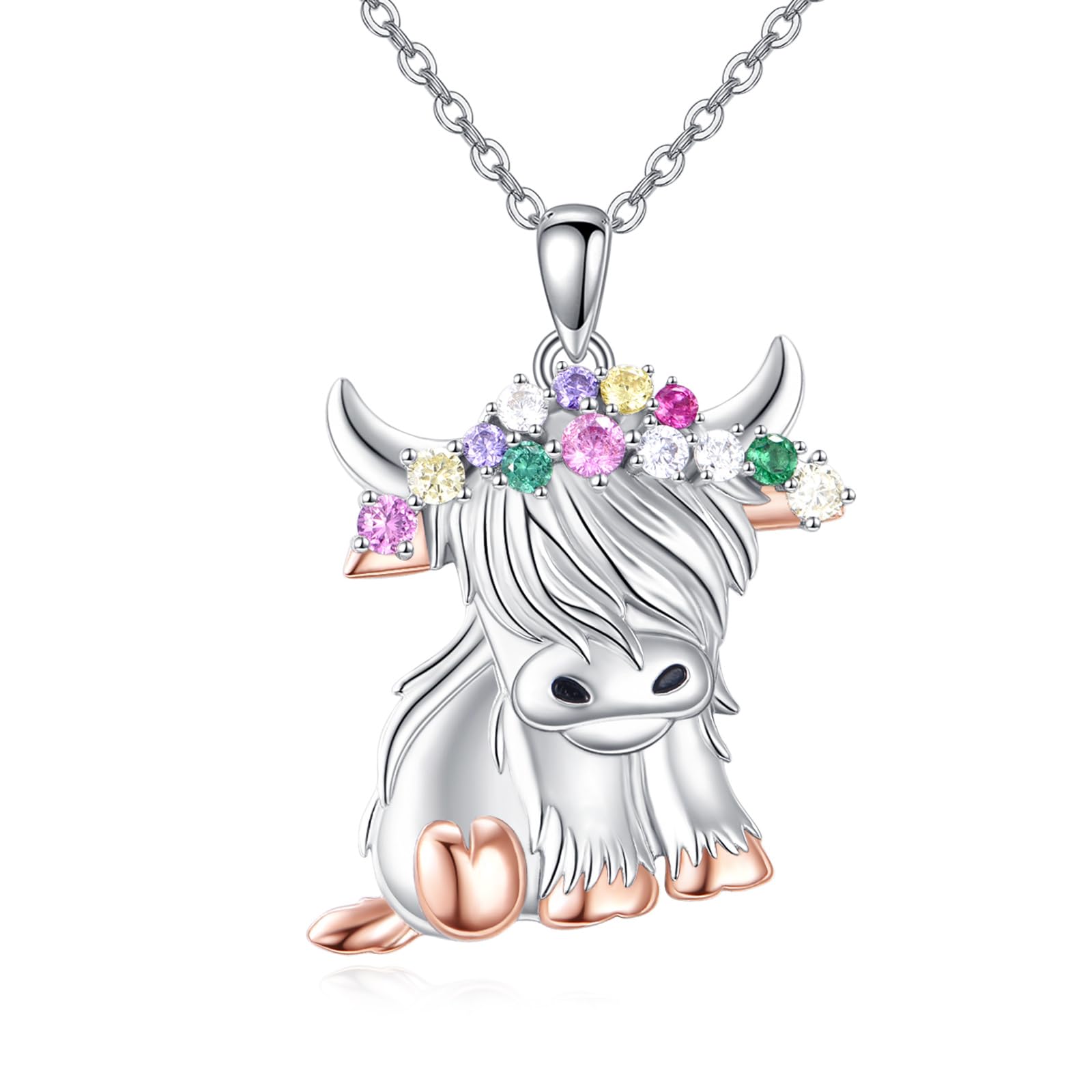 TIGER RIDER Highland Cow Necklace 925 Sterling Silver Animal Pendant Necklace Jewelry Necklace for Women's Mother's Day Gifts Animal Cow Lover