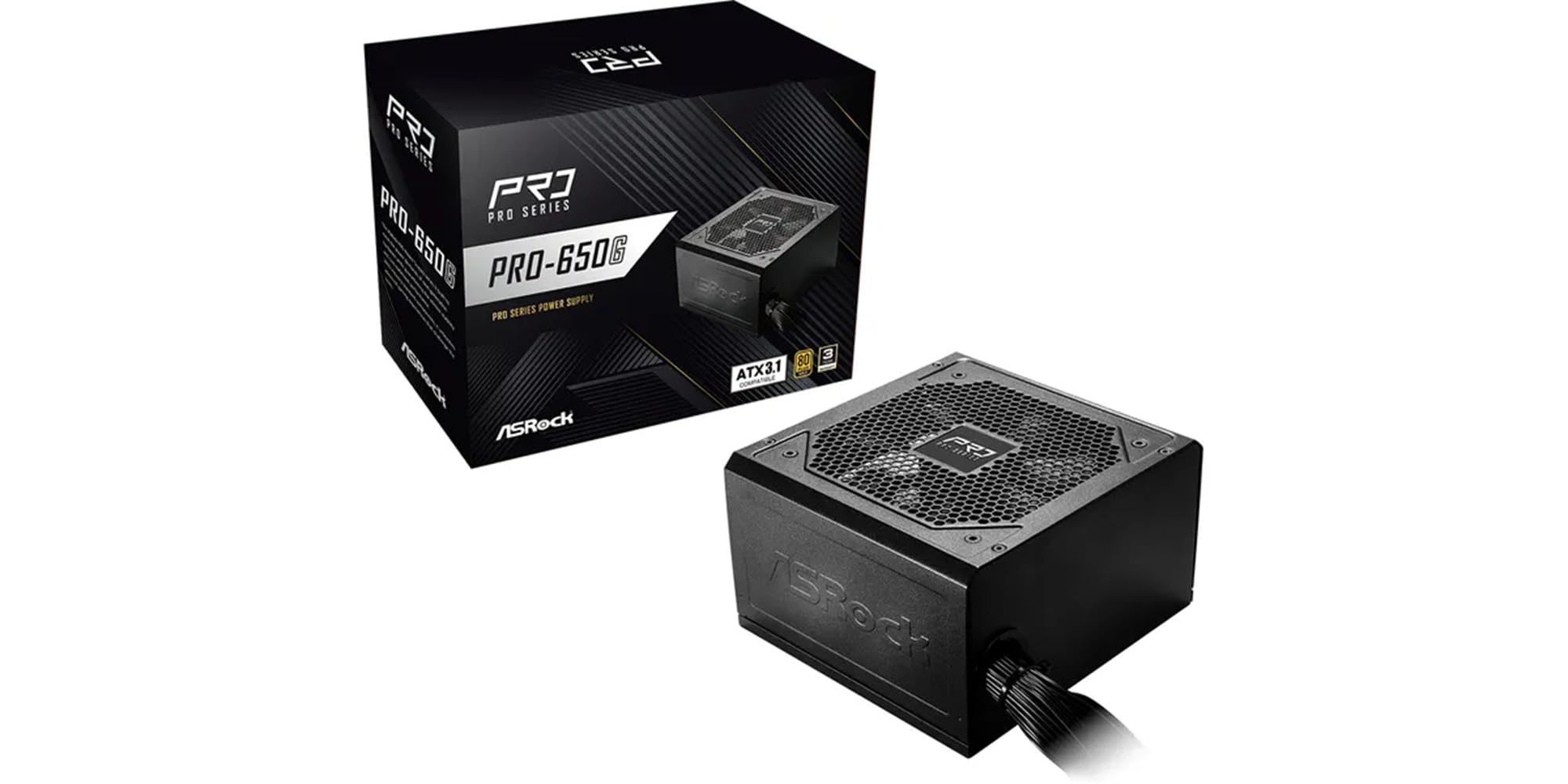 ASRock PRO-650G, 650W, ATX 3.1, 80 Plus Gold, wentylator 120 mm, 100-240 V, 14 x 15 x 8,6 cm