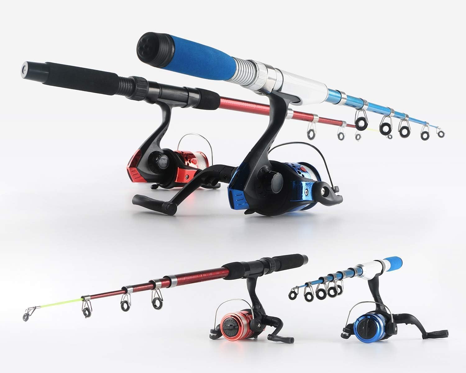 NewBEP Kit completo di canna telescopica con mulinelli, canne 1,3 m e 1,6 m, mulinelli da spinning, ami, borsa, kit per bambini e principianti