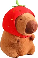 Capivara de Pelúcia - Macia Usando Chapéu de Morango, Almofada Super Fofa, Boneca de Morango, Presente para Crianças