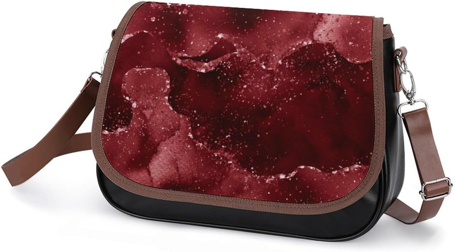 Moody Crimson Agate Dark Blood Red Jewel ToneWomen's Faux Leather Crossbody Bag, Waterproof Wrinkle-Resistant Shoulder Bag with Detachable Strap, Large Capacity Casual Handbag, Fashion Daily Purse for