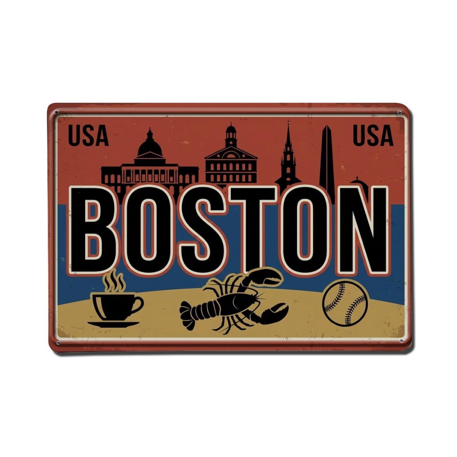 Xanthor Style Vintage Travel Boston Usa Freedom Trail Metal Tin Sign