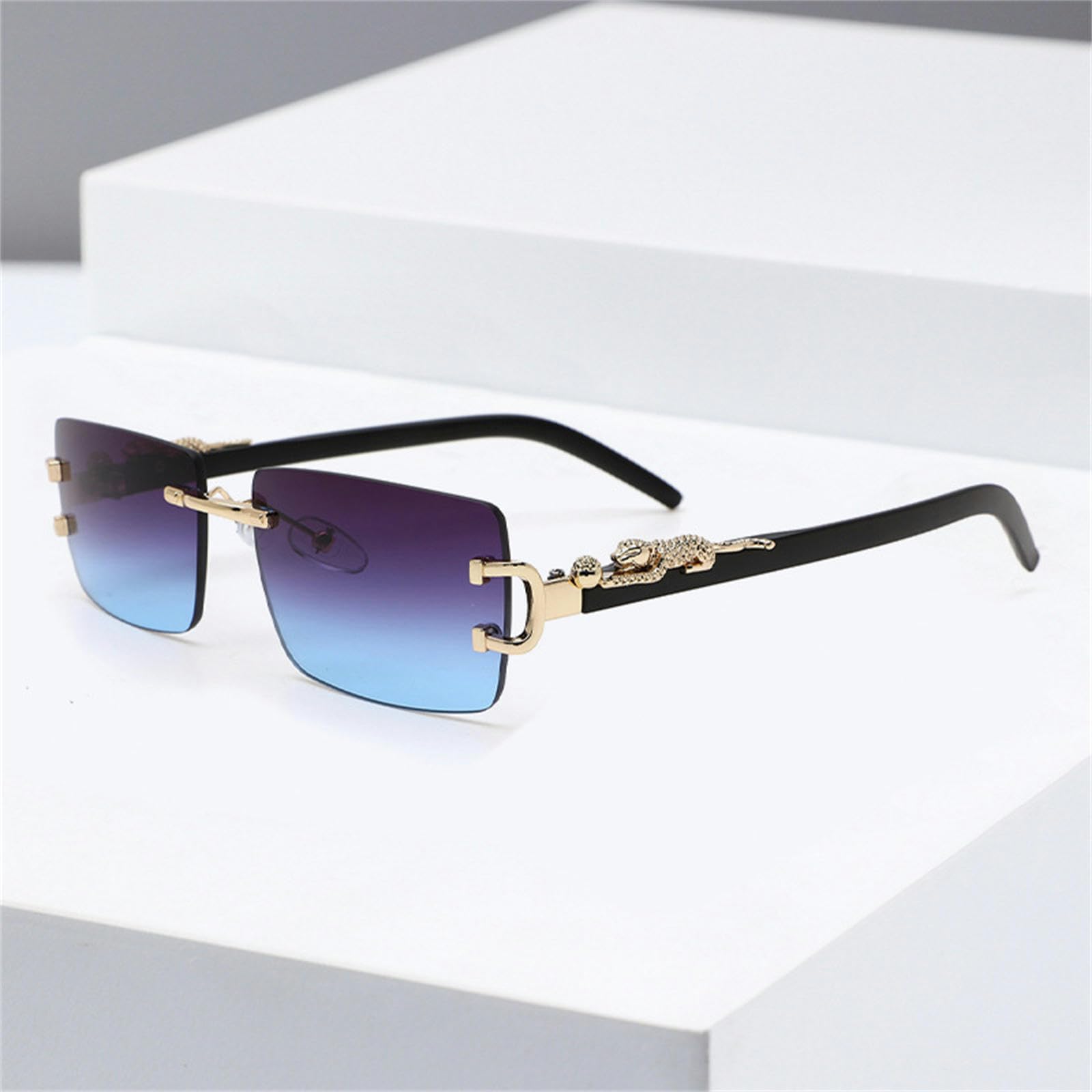 Occhiali da Sole da Donna Occhiali da Sole Quadrati Senza Cornice di Gelatina di Temi di Metallo Uomini E Donne Occhiali da Sole da Sole alla Moda-Foglio Grigio con Cornice d'Argento