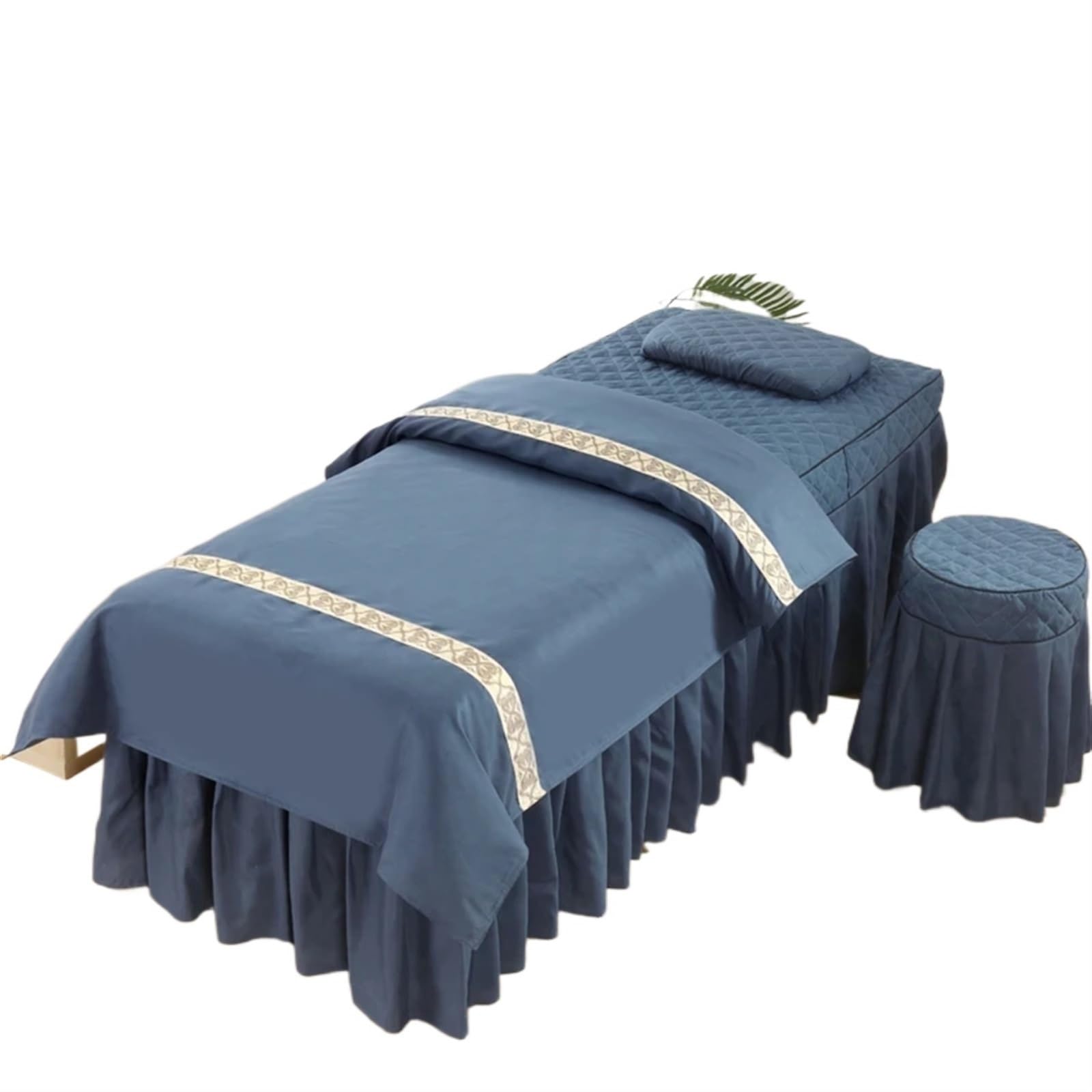 Sábanas para salón de belleza de 4 piezas transpirables con edredón azul para camilla spa