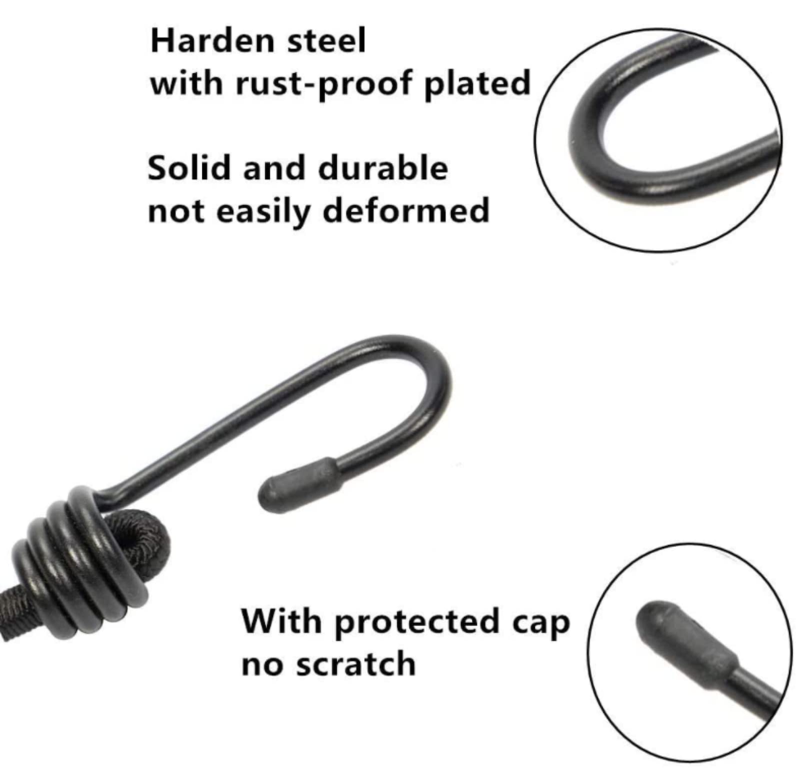 Corda elastica con gancio, gomma elastica, corda elastica ad altissima resistenza al gancio, per valigie, portapacchi, 2m