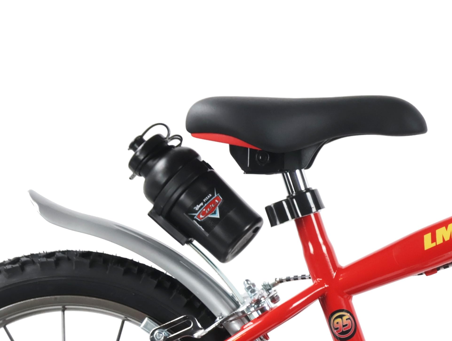 Vélo 16'' garçon Cars de Disney équipé de 2 Freins, Plaque Avant décorative, bidon arrière et stabilisateurs.