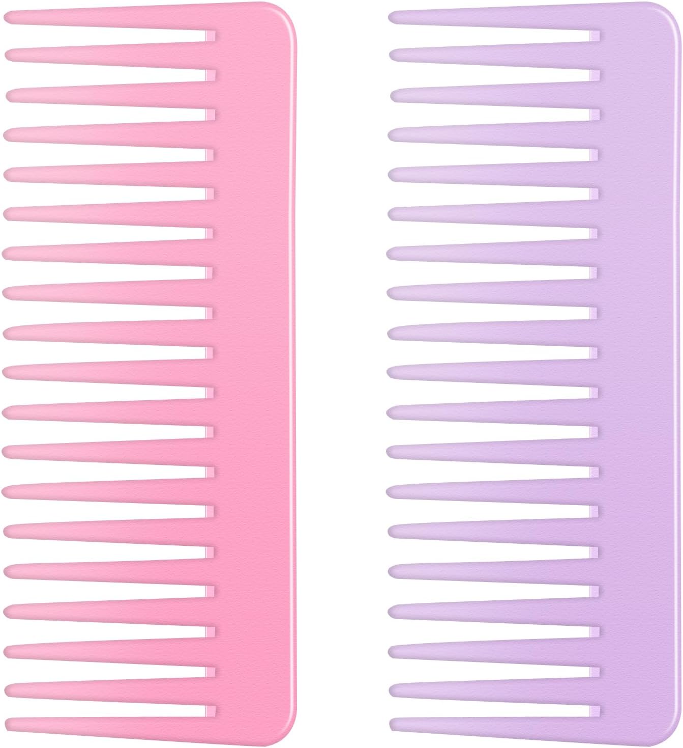Wide Tooth and Large Detangling Comb Set for Long, Curly, Wet Hair - No Handle Styling, Shampoo & Detangling Combs (2 Pieces - Pink, Purple)