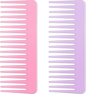 Wide Tooth Comb and Large Hair Detangling Comb for Long Hair, Curly Hair, Wet Hair, No Handle Detangler Comb Styling Shampoo Comb (2 Pieces - Pink, Purple)