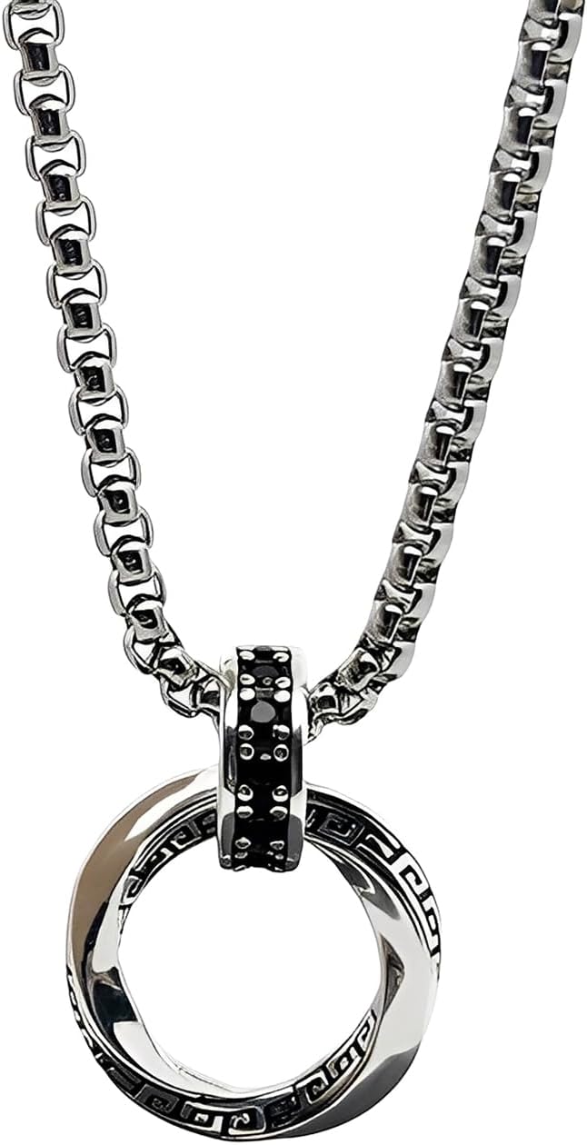 Infinity Circle Pendant Necklace - Irregular Geometric Interlocking Charm on 60cm Stainless Steel Rope Chain, Punk Hip Hop Statement Jewellery Gift for Men Women