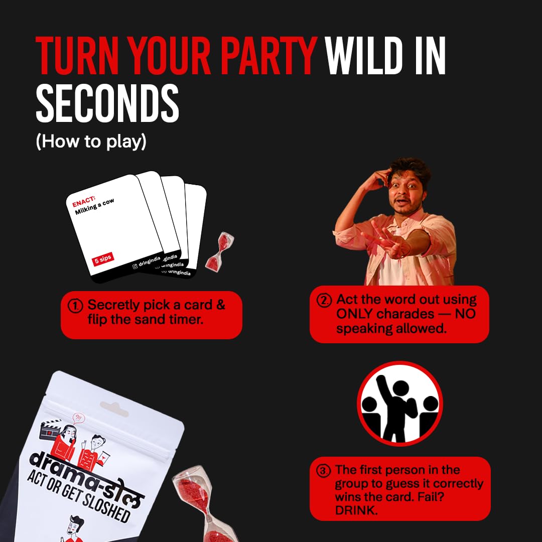 Dring Dramadol - The Wildest Charades Party Game | Act or Get Sloshed | 150 Cards, Exciting Categories, Adult, 3-12 Players | Perfect for Game Nights, House Parties & Gifting | Viral Card Game! 2